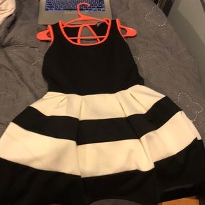 Black & white striped w/ coral crystal sky dress
